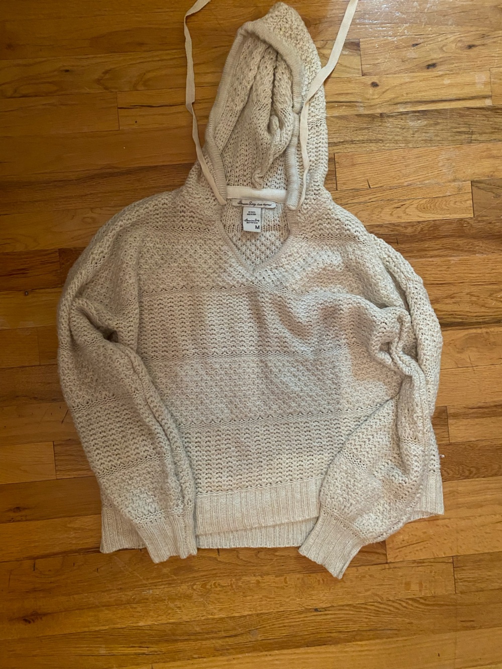Neutral Cream Hooded Knit Sweater - woman